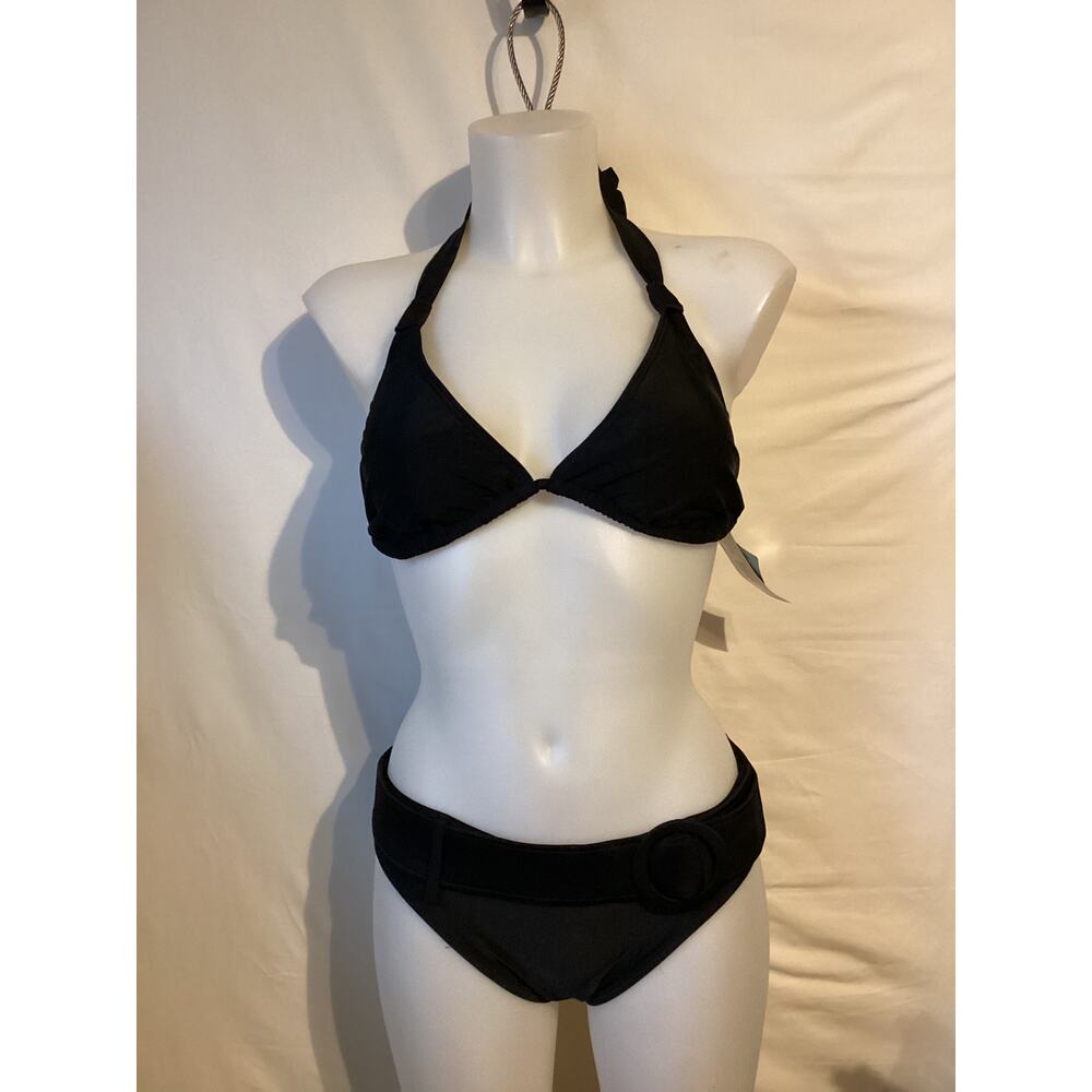 1300 NWT Bikini Bay Black Triangle Top w/Thick Belted Bottom Size 6